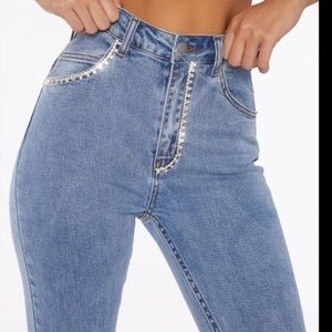 Oh Polly High Waisted Embellished Flare Jeans Jeans